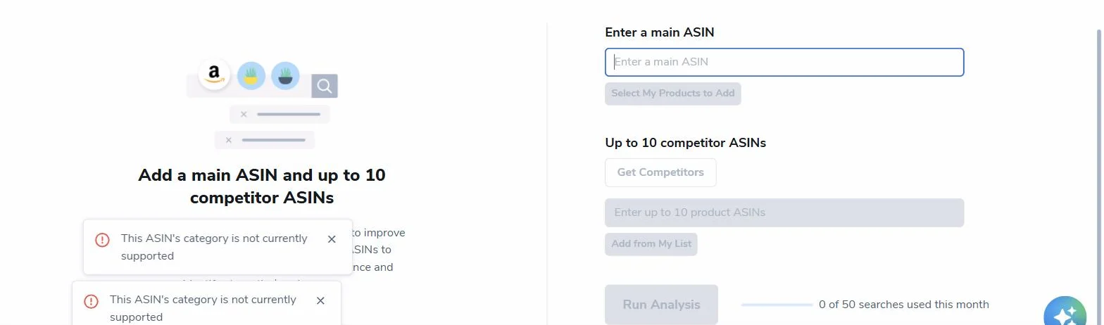 Listing Analyzer в Helium 10: повідомлення This ASIN's category is not currently supported на номер книжки